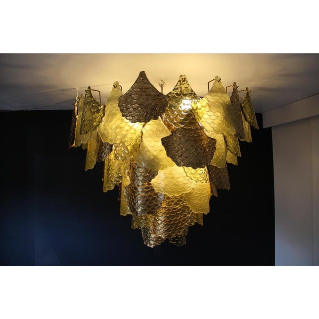 Green and Gold Murano Glass Chandelier with Scale Decoration, 2000s For Sale - Image 11 of 18