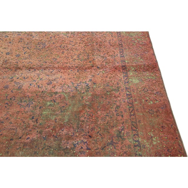 Vintage Overdyed Handmade Rust Floral Wool Rug For Sale - Image 9 of 12