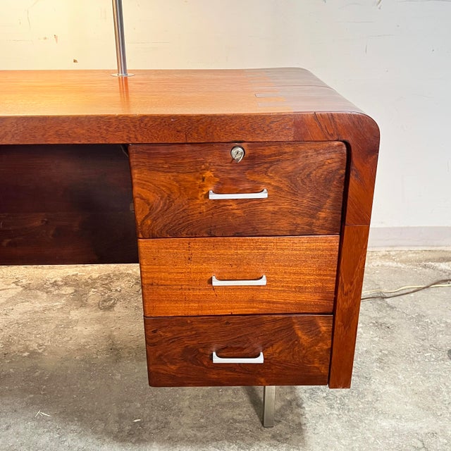C. 1970s Unique Studio Craft Modernist Rosewood and Teak Doctor's Desk For Sale - Image 12 of 14