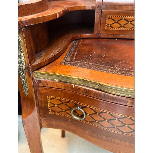 Wood Antique French Louis Style Inlay Petite Demuline Writing Desk For Sale - Image 7 of 7