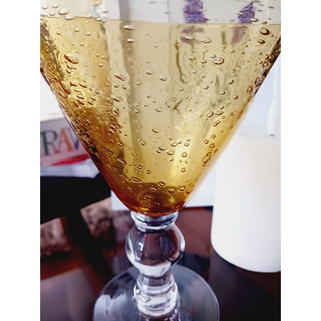 1960s 1960s Artland Vintage Hand Blown Amber Bubble Glass Goblets Set For Sale - Image 5 of 15