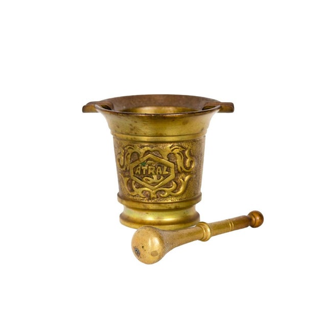 Bronze Mortar and Pestle with Atral Logo Pharmaceutical, 1950s For Sale - Image 6 of 7