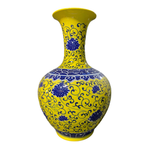 Chinoiserie Famille Jaune Porcelain Onion Shape Vase 17" H