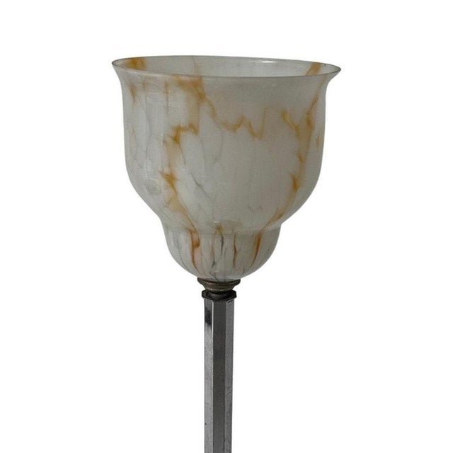 Art Deco Chalice Shaped Multi Colored Glass Table Lamp with Silver Plated Base & Power Switch For Sale - Image 9 of 11