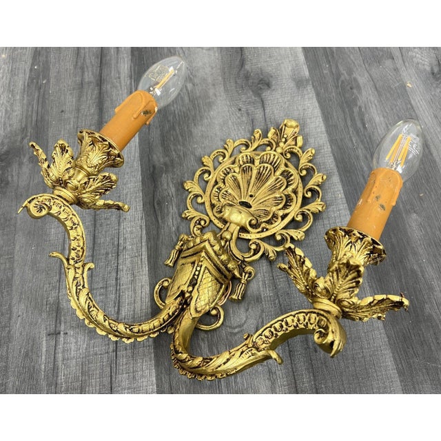 Vintage French Wall Lamps in Brass, Set of 2 For Sale - Image 4 of 15