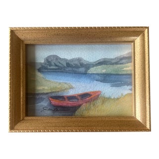 Framed Original Watercolor Painting “Red Boat Rest” For Sale