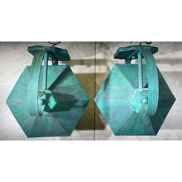 Vintage Solid Copper & Brass Outdoor Lantern Sconces / 18”h X 11”w X 12”d For Sale - Image 17 of 18