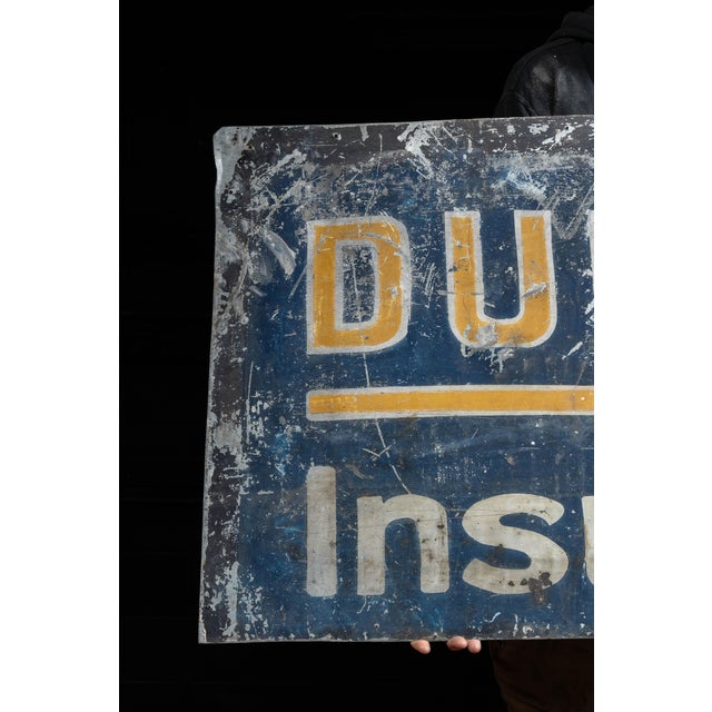 Industrial Antique Dunphy Insurance Painted Tin Sign For Sale - Image 3 of 9