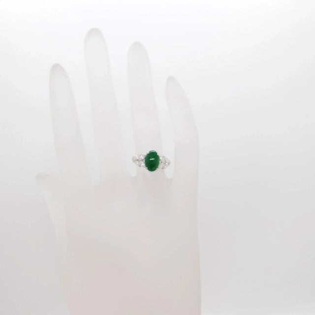 Jade Green Jade Cabochon and Diamond Cocktail Ring in Platinum, size 4.25 For Sale - Image 8 of 8