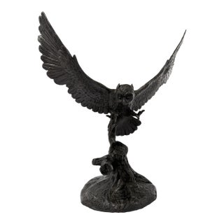 Large Bronze Flying Owl Sculpture – Dramatic Wingspan, Hand-Cast Wildlife Art, 20” H For Sale
