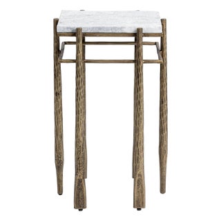 Luna White Marble & Brass Finish Side Table For Sale