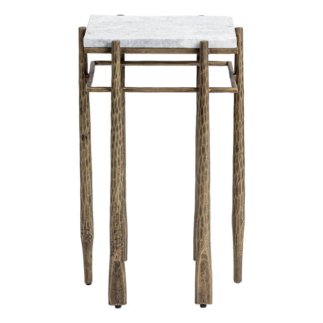 Luna White Marble & Brass Finish Side Table For Sale