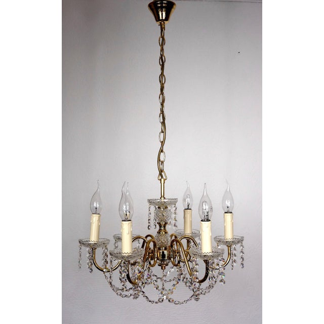 Mid-Century Modern Vintage Brass and Frosted Glass Chandelier from Palwa, 1970s For Sale - Image 3 of 11