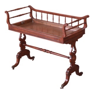 Baker Furniture Georgian Carved Mahogany Tea Table With Removable Copper Tray For Sale