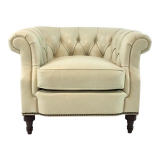 Transitional Hickory Chair Palmer Ivory Leather Club Chair For Sale