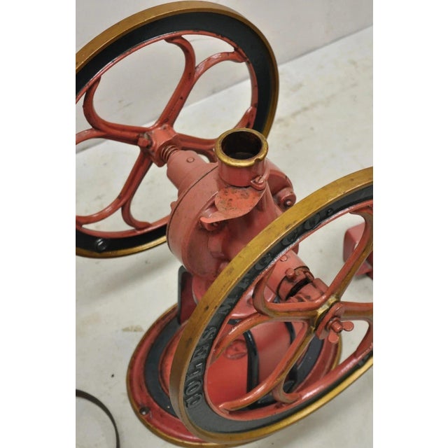 Late 19th Century Antique Coles MFG Co Cast Iron Red Green Victorian Large Coffee Mill Grinder For Sale - Image 5 of 12