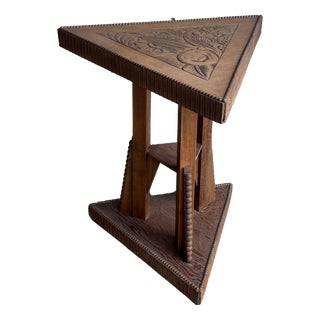 Art Nouveau Carved Wood Triangular Side Table, France, 1915 For Sale
