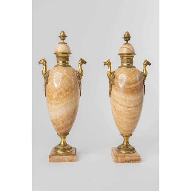 Gold Pair of 19th C. Russian Gilt Bronze & Quartz Urns For Sale - Image 8 of 8