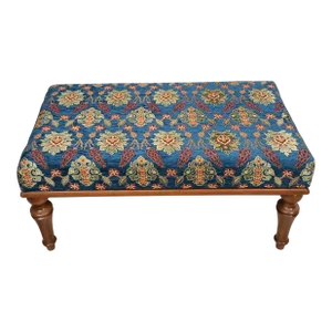 Navy Rug Upholstered Walnut Ottoman Bench