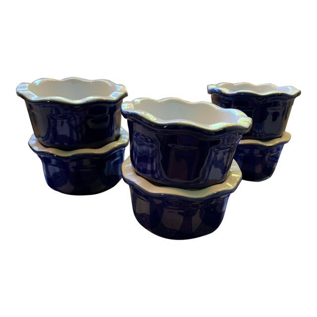 Vintage French Emile Henry Custard Ramekins - Set of 6 For Sale