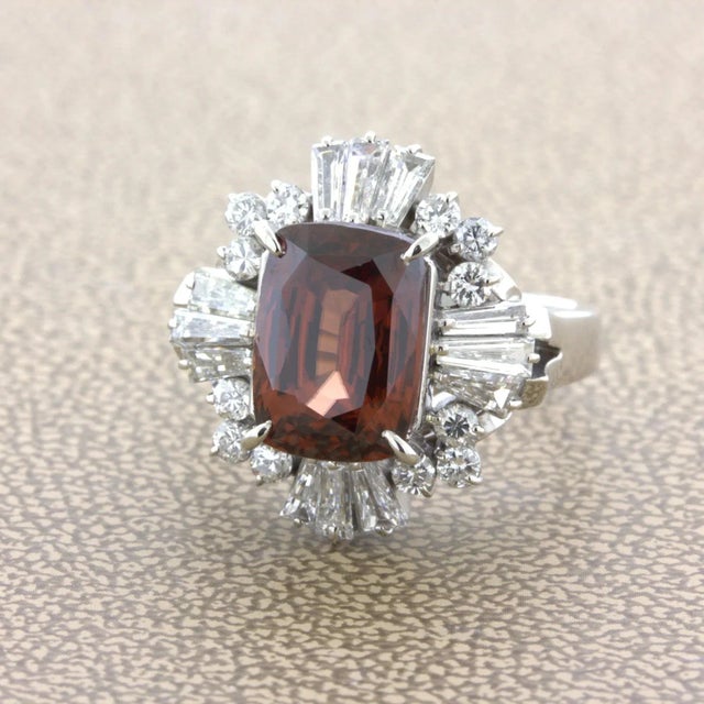 Orange Zircon Diamond Platinum Ring, Size 6.5 For Sale - Image 4 of 11