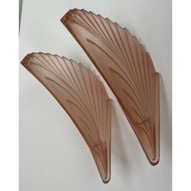 Art Deco French Geometric Frosted Glass Wall Sconces, 1930s, Set of 2 For Sale - Image 17 of 18