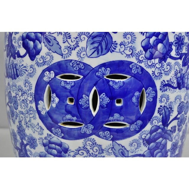 Vintage Chinoiserie Blue White Porcelain Decorated Garden Seat Stool For Sale - Image 4 of 9