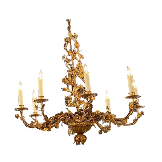 19th Century Italian Gilt Tole Floral Chandeliers With 8 Lights For Sale - Image 12 of 12