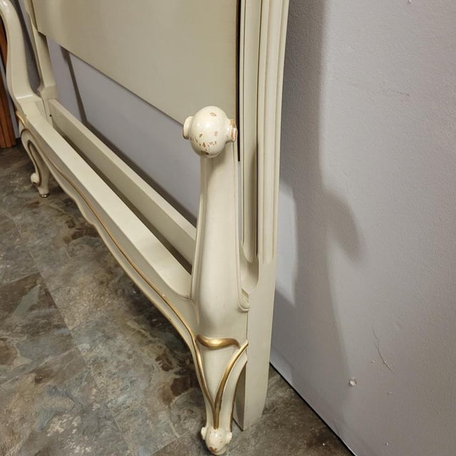 Wood Vintage Drexel French Provincial Off-White Twin Beds, Pair With Nightstand For Sale - Image 7 of 11