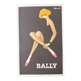Vintage Bernard Villemot “Bally” Fashion Advertising Poster, Mid-20th Century For Sale
