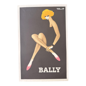 Vintage Bernard Villemot “Bally” Fashion Advertising Poster, Mid-20th Century