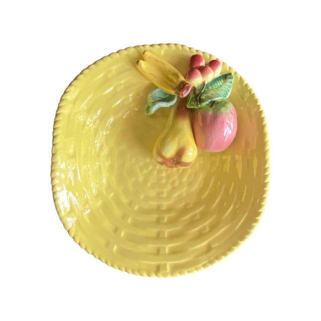 Mid 20th Century Vintage Yellow Majolica Trompe L’Oeil Basketweave Trinket Dish / Catchall For Sale - Image 5 of 9