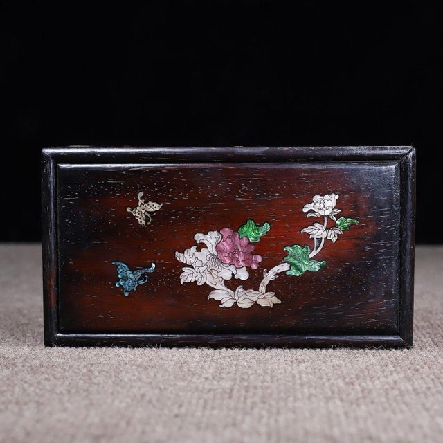 Huali Rosewood Sliding Box Inlaid With Mother-of-Pearl For Sale - Image 9 of 10