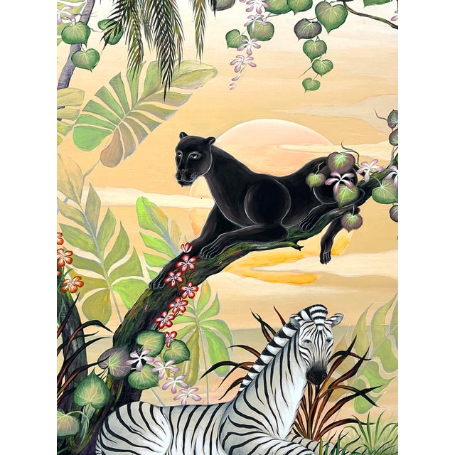 Wood Vintage Monumental 1999 Original Jungle Painting Oil on Canvas For Sale - Image 7 of 12