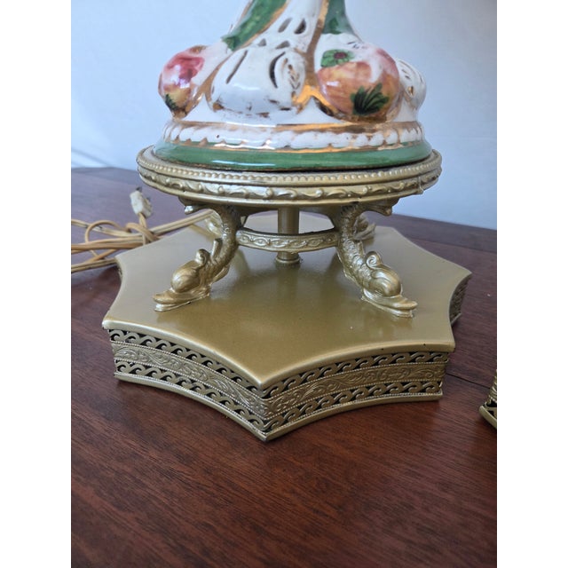 1950s Italian Capodimonte Rococo Revival Porcelain Table Lamps, Pair For Sale - Image 9 of 10