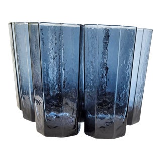 Stormy Blue Vintage Iced Tumblers- Set of Eight For Sale