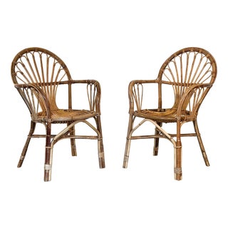Vintage Rattan and Bamboo Chairs, 1970s, Set of 2 For Sale