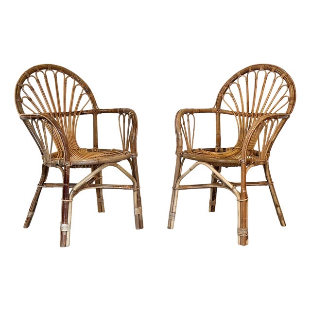 Vintage Rattan and Bamboo Chairs, 1970s, Set of 2 For Sale