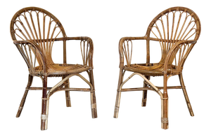 Vintage Rattan and Bamboo Chairs, 1970s, Set of 2
