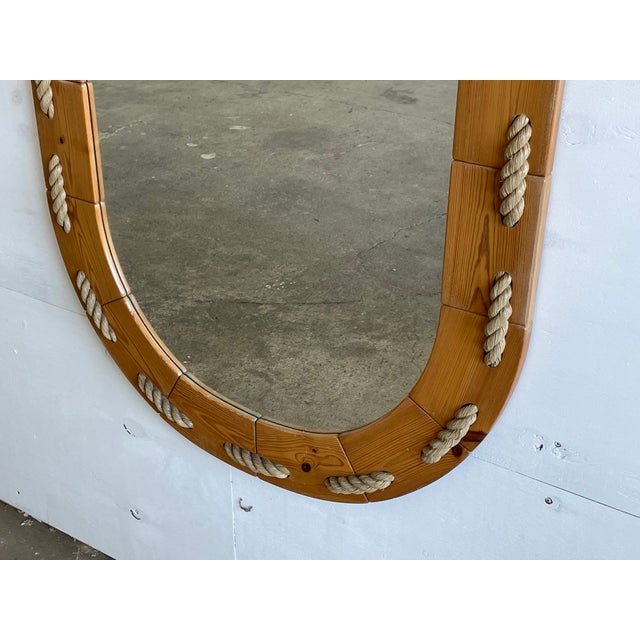 Scandinavian Oval Pine Wall Mirror with Rope Details, 1970s For Sale - Image 4 of 7