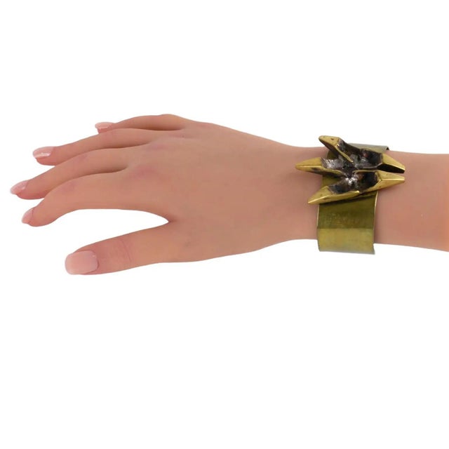 Bronze French Sculptor Henri Nogaret Mid-Century Brutalist Bronze Cuff Bracelet For Sale - Image 8 of 8
