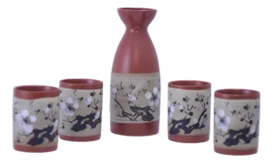 1980s Japanese Hand Decorated Sake Set - 5 Pieces