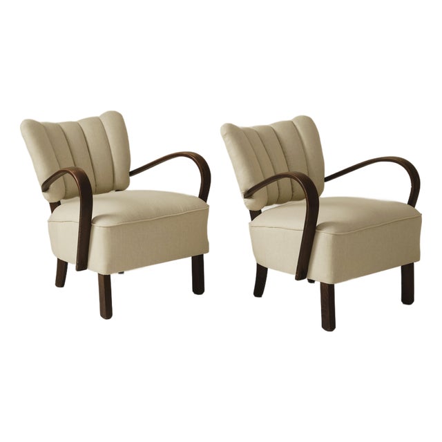 Jindrich Halabala Art Deco Bentwood Armchairs, 1940s, a Pair For Sale