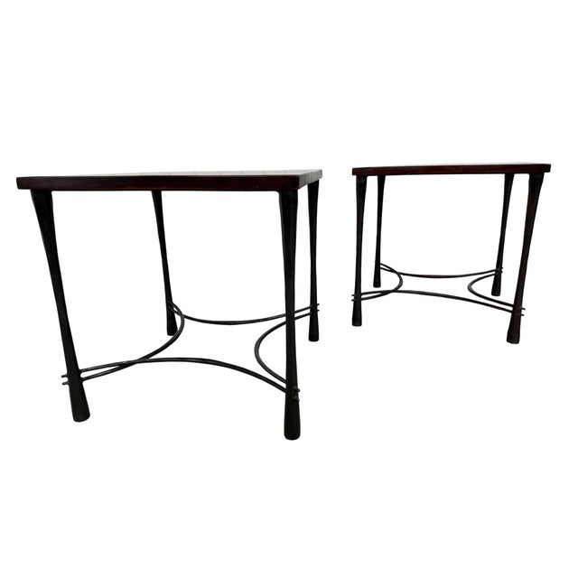 Diego Giacometti Vintage Giacometti Style Square Side Tables - Set of 2 For Sale - Image 4 of 11