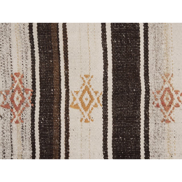 1970s 1970s Vintage Handmade Wool Cotton White Brown Runner Rug For Sale - Image 5 of 11