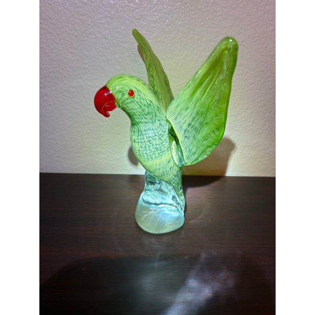 Murano Vivid Murano Multi-Green Color With Red Beak Macaw Bird For Sale - Image 4 of 6
