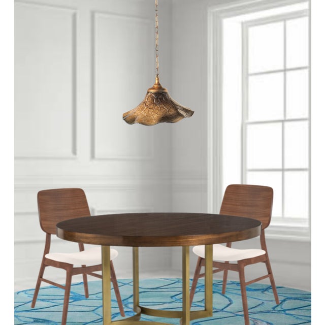 Metal Art Glass Beige Abstract Net Pattern Pendant Light For Sale - Image 7 of 12