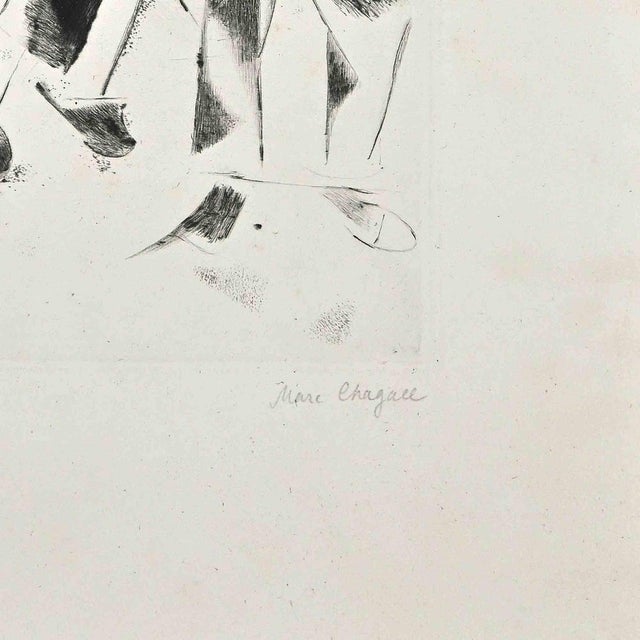Etching and drypoint on laid paper realized by Chagall in 1922/23, and belonging to the suite "Ma Vie" Hand signed and...