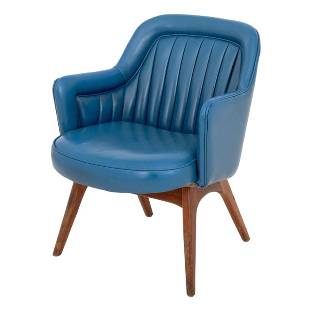 Mid-Century Modern Blue Upholstered Walnut Armchair For Sale