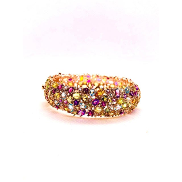 Bochic “Capri” Vintage Amethyst, Aquamarine & Citrine Bangle Set In 18K Gold & Silver Mix, Amethyst, Aquamarine, Citrine...